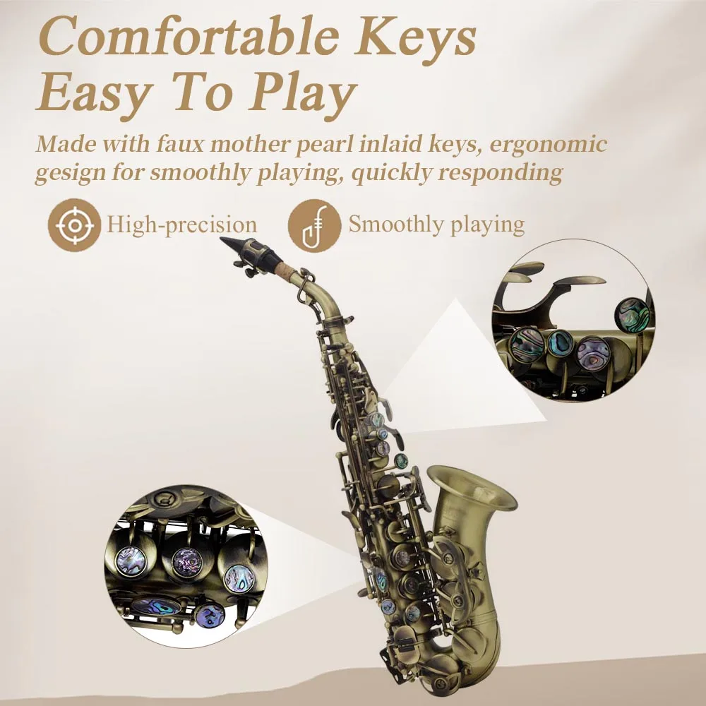SLADE B-Tone Soprano Saxophone Small Cyan Antique Saxophone Set for Adult Student Beginner with Box Reeds and Cleaning Kit