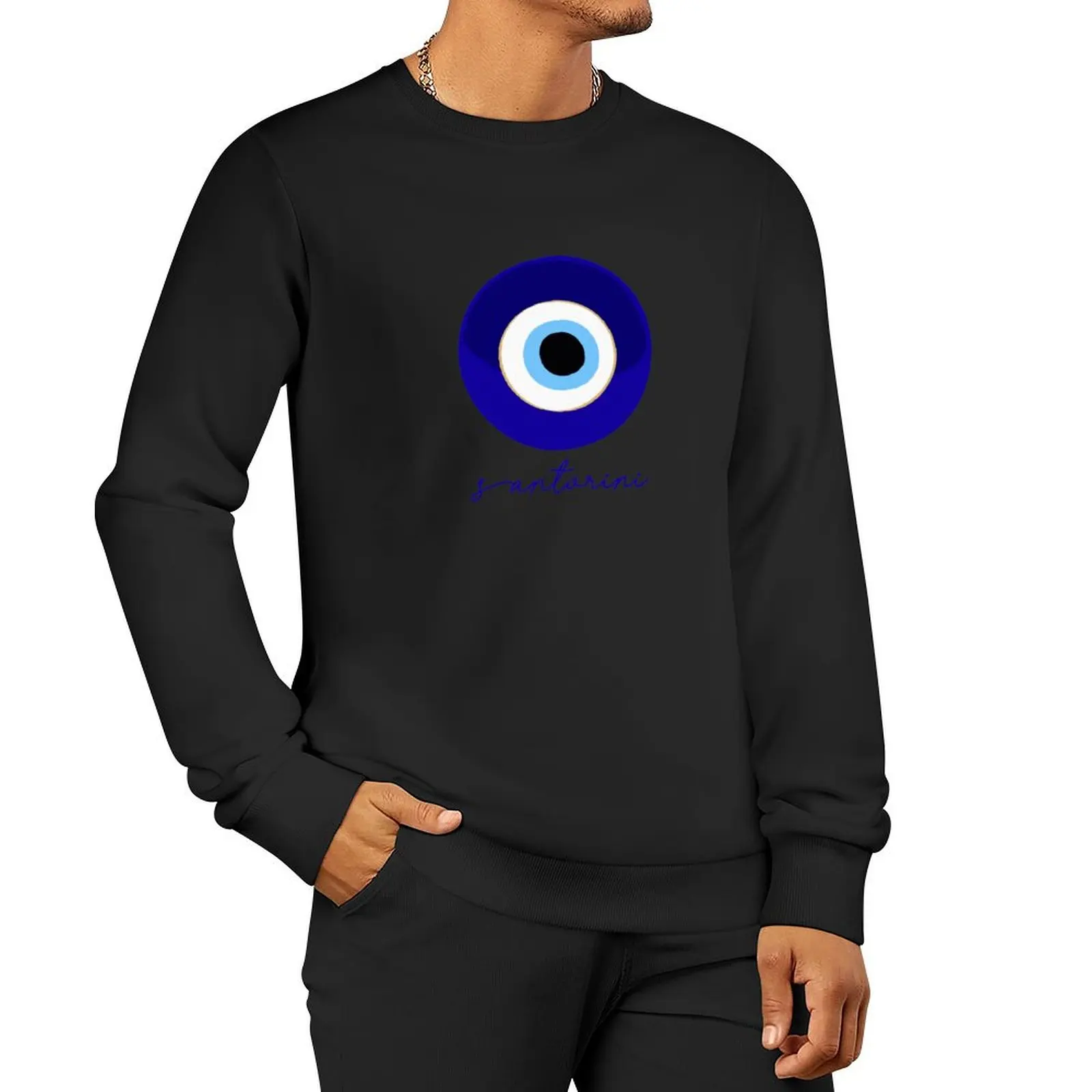 

SANTORINI - GREECE, mati edition blue white. Pullover Hoodie men's clothing korean autumn clothes new sweatshirt
