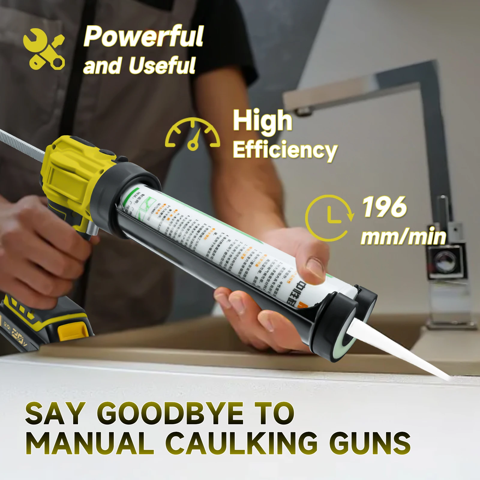 Cordless Caulking Gun 4-Speed Electric Caulk Gun 10oz/300ml Adhesive Gun With LED Light For Dewalt 20V Battery (No Battery)