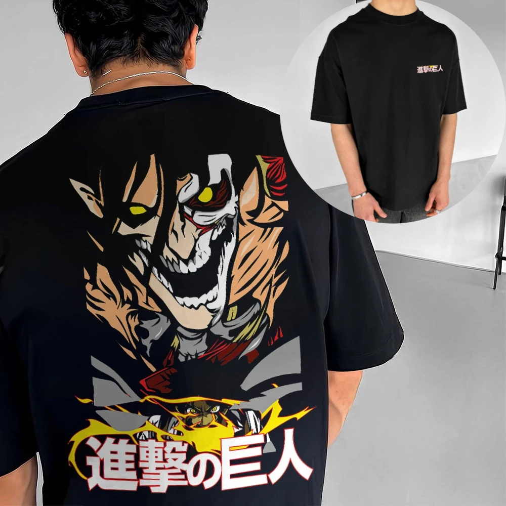 camiseta-masculina-esportiva-de-manga-curta-attack-on-titan-eren-yeager-forma-gigante-olhos-amarelos-dentes-afiados-ruinas-da-cidade