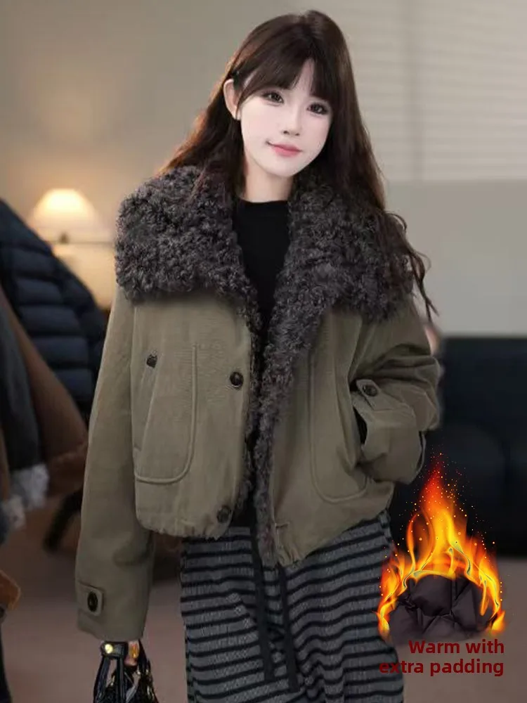 Thiened Fce 여성용 오트 코트 따뜻한 겨울 신상 디자인 칼라 작은 면 재킷 심플 슬림 롱 슬리브 페어핏