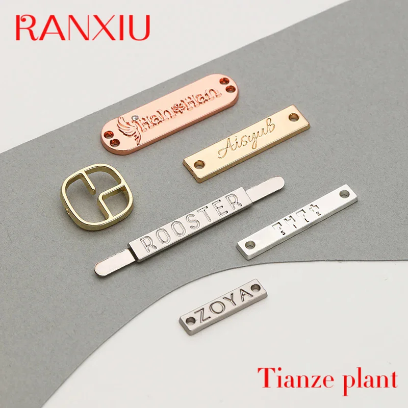 Custom Custom design clothing logos 2 holes enamel name metal plate label for swimwear accessory