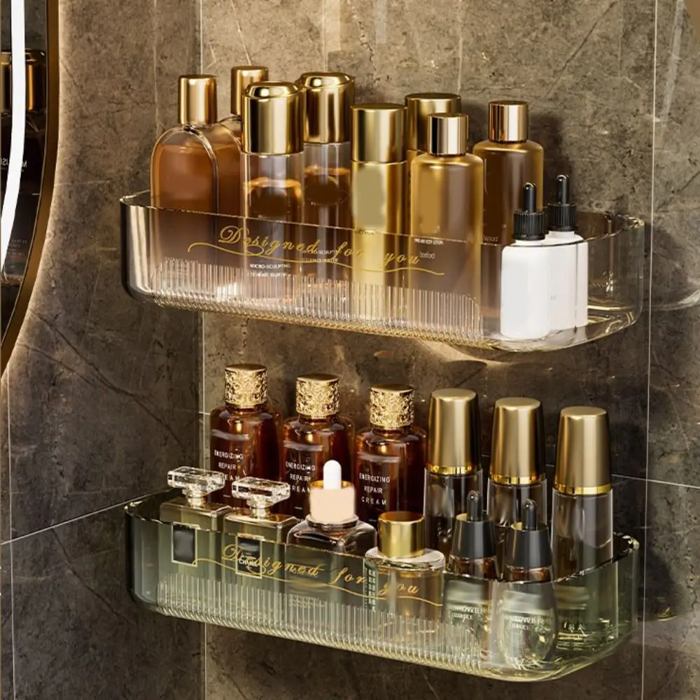 Duvara monte tuvalet depolama raf aksesuarları no-yumruk akrilik banyo raf lüks uzay tasarrufu mutfak depolama organizatör