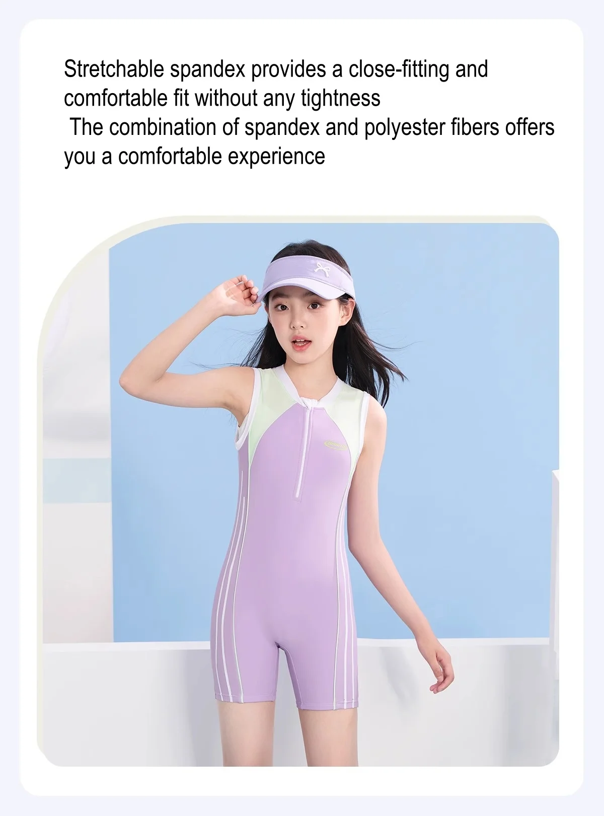 Kids UPF50+Sun Protection WaterProof Surfing Beach Front Zipper SwimWear Girl Outdoor Water Sports Bathing Athletic SwimSuit