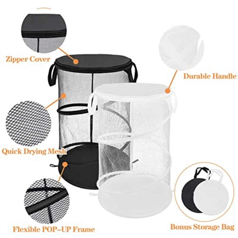 Transparent Mesh Folding Laundry Basket Home Portable Storage PopUp Dirty Clothes Basket Folding Dirty Clothes Basket