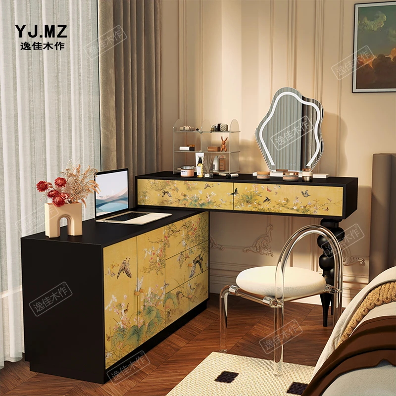 Medieval flower and bird solid wood bedroom multi-functional storage locker