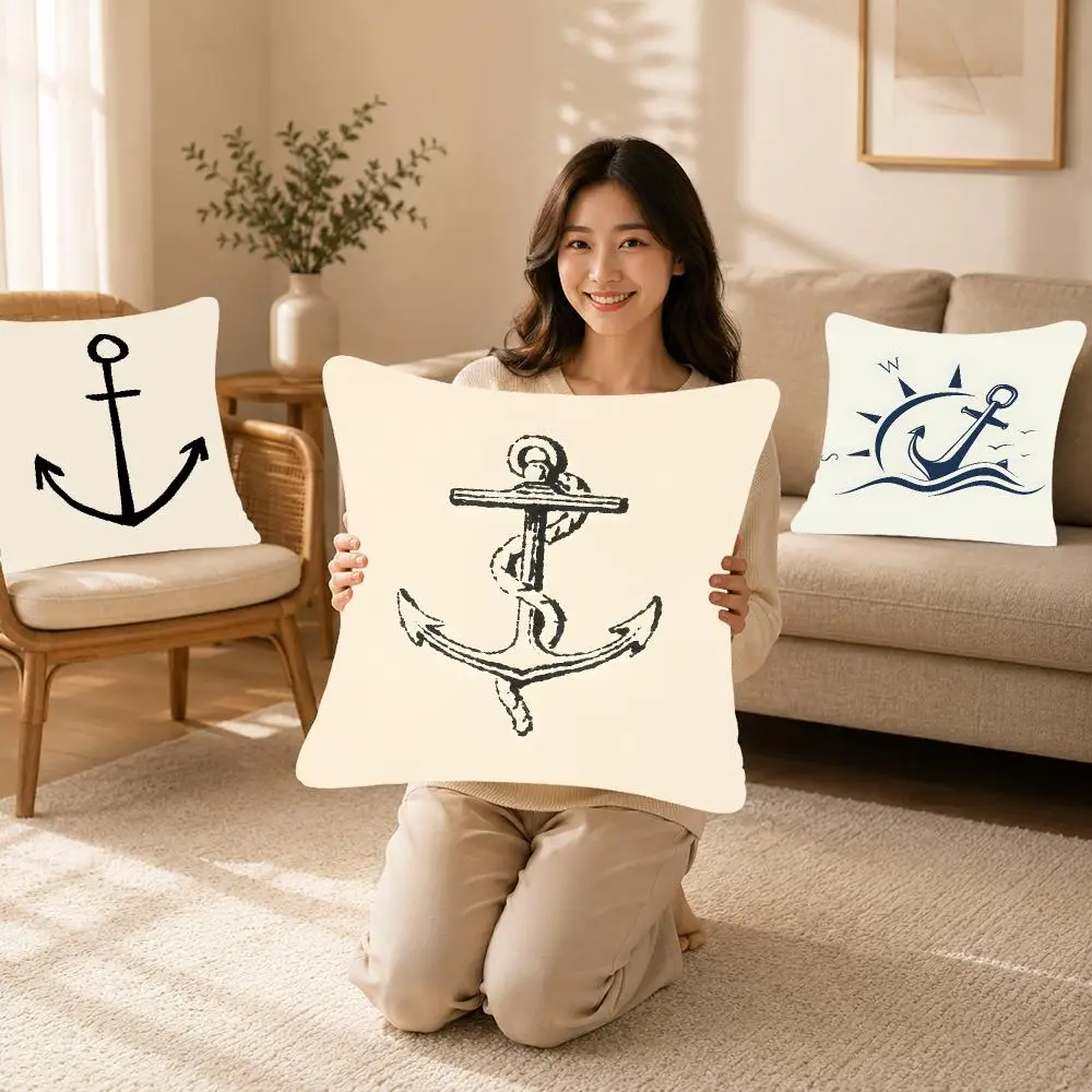 Symbol Nautical Anchor Cushion Cover Bedroom bed reading backrest cushion Festive plush holiday Soft plush throw