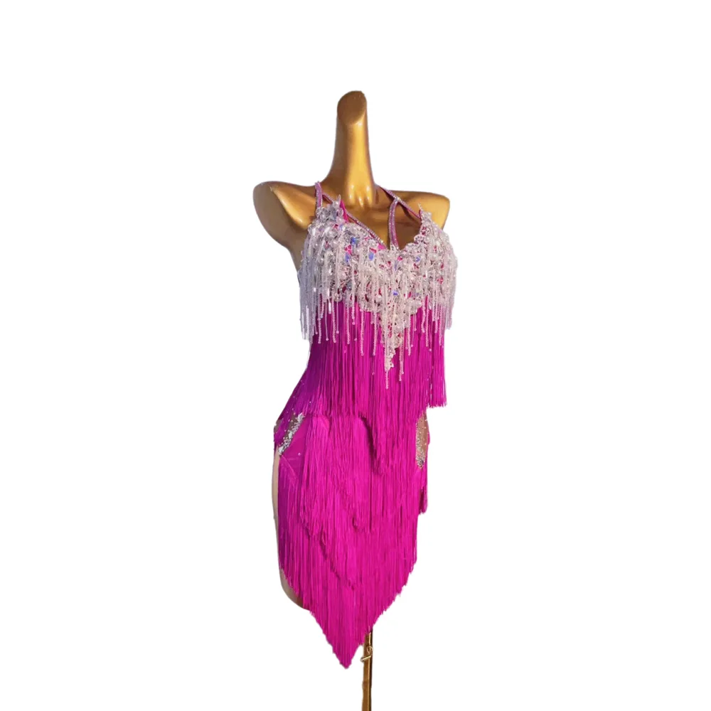Latin Dance Costume AB Stone Female Adult Children High-End Customized Heavy Industry Tassel Black Pool Samba Performance Dress - Image 6