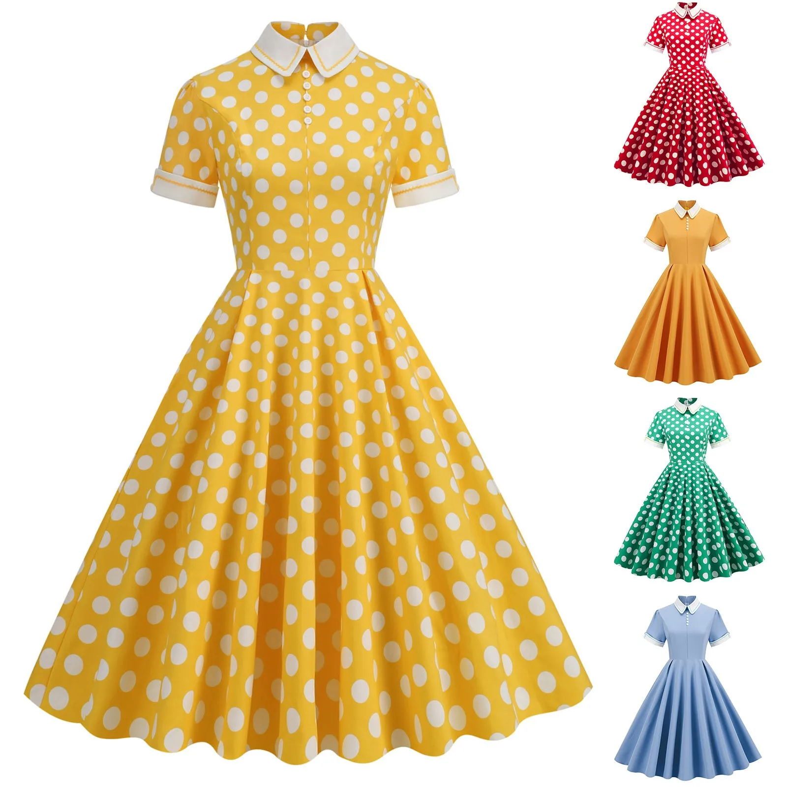 

Short Sleeved Stand Up Polka Dot Slimming Elegant Temperament Ladies Casual Dress Sexy Robe Pretty Vestido Para Mujer