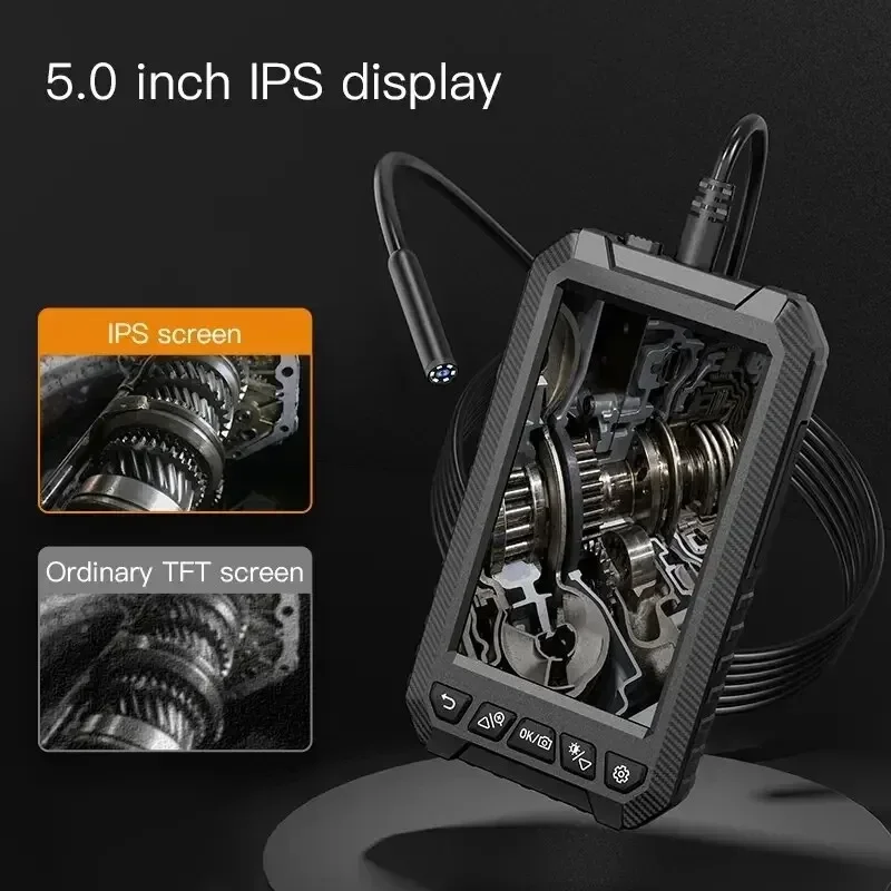 New 5.0 Inch IPS Screen Industrial Endoscope Camera 8mm HD1080P Sewer Car Piping Inspection Camera Borescope 8 LED Waterproof