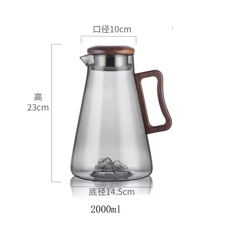 Large Capacity 2000ML Glass Cold Water Jug Heat Resistant Water Pot With Wooden Handle Filter Lid Juice Glass Pitcher Bottle - view 6