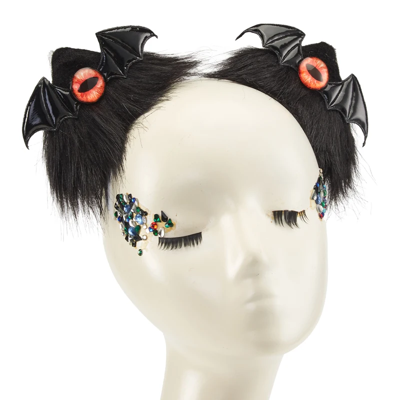 

Retro Black Plush Cat Ears Hairpin Gothic Retro Evil Eye Bat Wings Hair Clip Lolita Costume Cosplay Hair Accessory