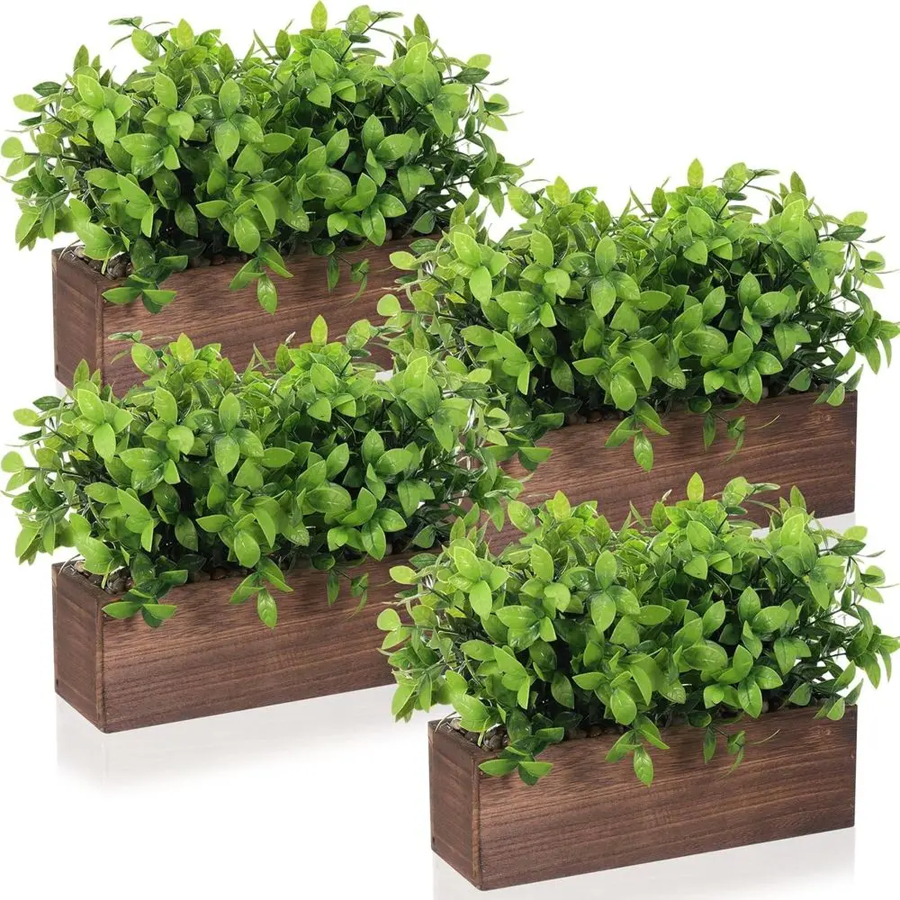 

Набор из 4 искусственных растений эвкалипта в деревянных кашпо в деревенском стиле - идеально подходит для домашнего декора, свадеб и оформления зеленых композиций (коричневый)