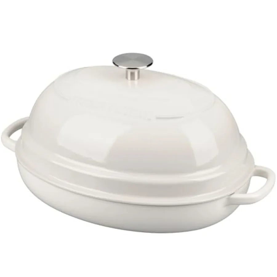 

Enameled Oval Cast Iron Dutch Oven Pot with Lid for Sourdough Bread Baking 6QT White Ideal for Home Bakers Seeking Perfect Crus