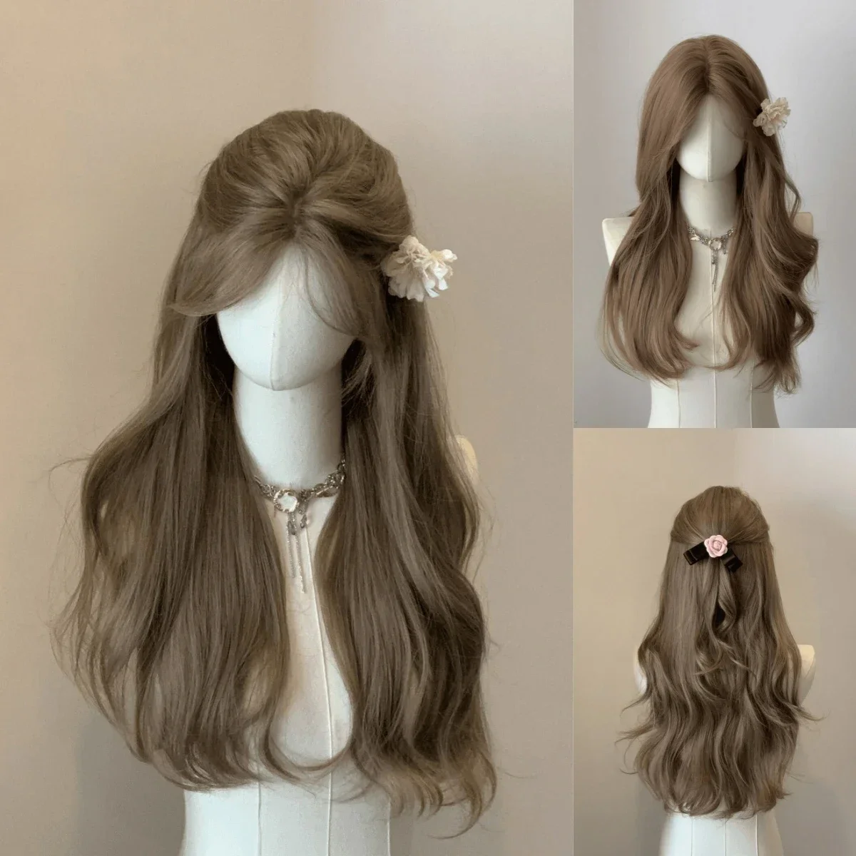 

Ashely Wigs for Women Brown Long Curly Hair Big Wave Wig Natural Curls Headband Lolita Wig Heat Resistant Cosplay Synthetic 가발