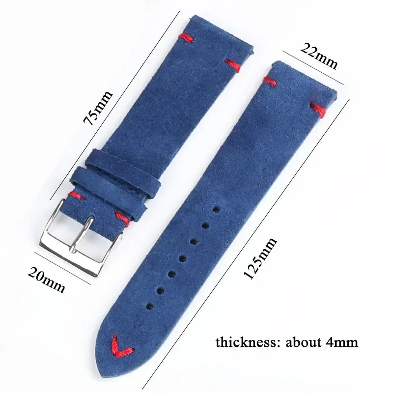 18mm 20mm 22mm Soft Suede Leather Watch Strap for Seiko for Omega Cowhide Watch Strap Quick Release Bracelet Vintage Wrist Band