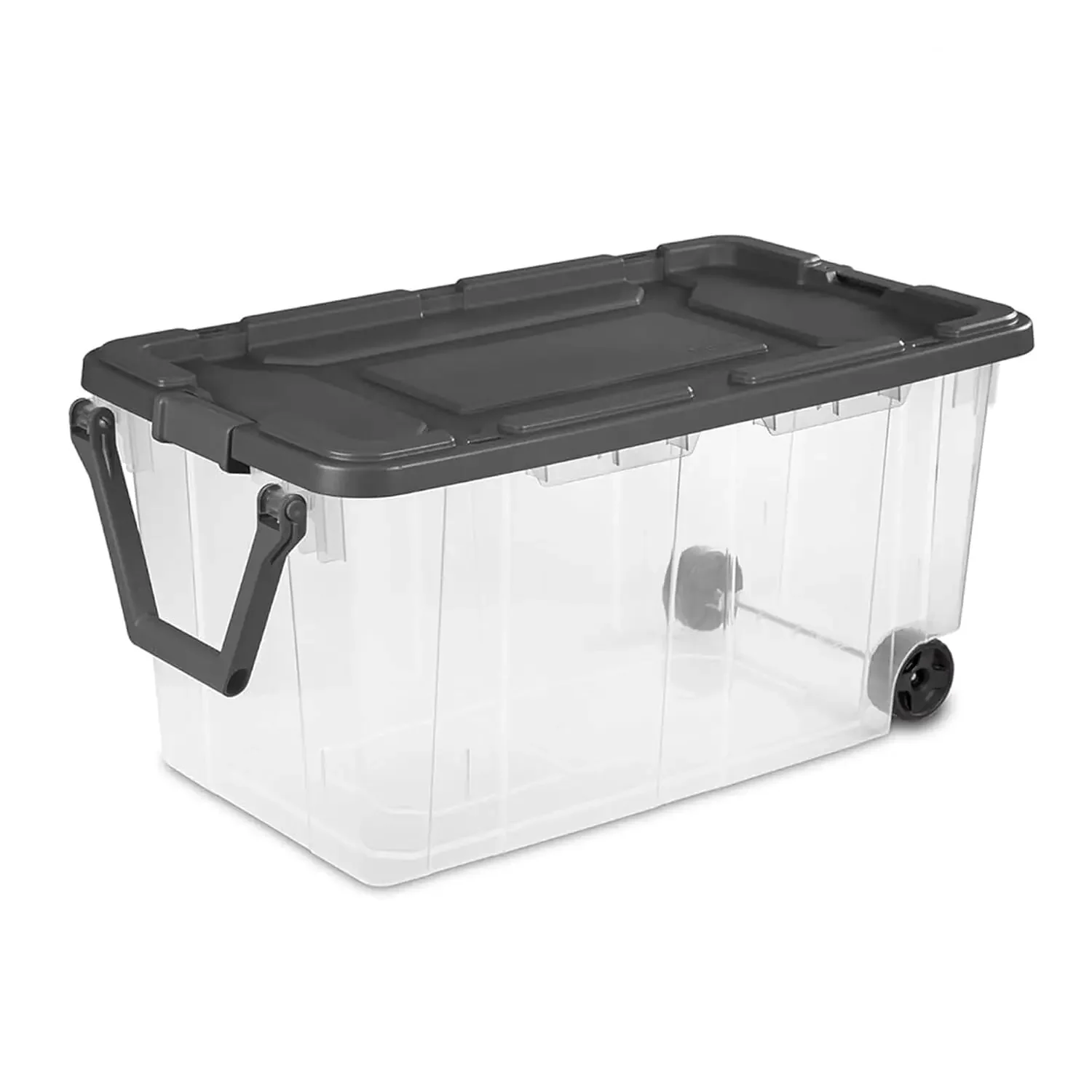 

Sterilite 2-Pack Stackable Storage Bins W/ Latching Lids & Wheels 160 Qt. Gray Lid Small Lock Box