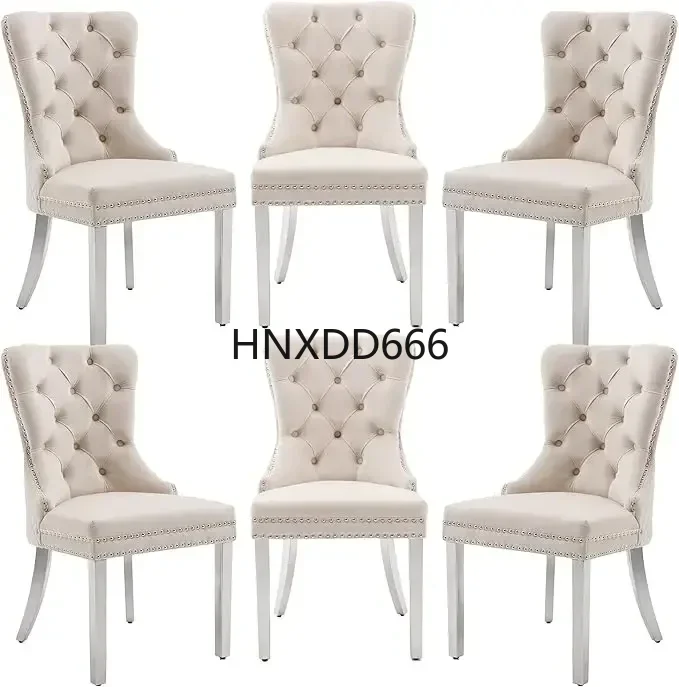 Dining Chairs Set of 6, Luxury Velvet Tufted Legs  Nailhead Trim, Back Lion Head Pull Ring  Rhomboid Pattern, Kitchen Chairs
