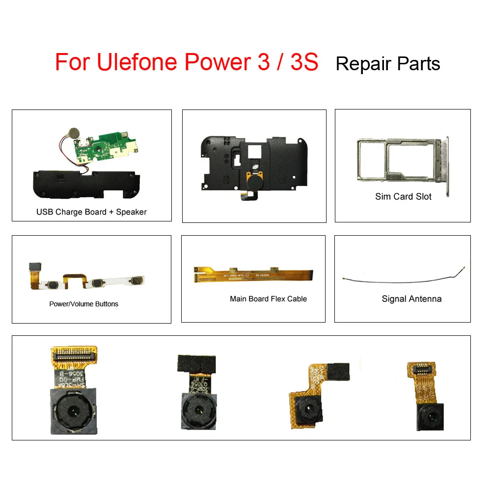 For Ulefone Power 3 3S USB Charging Dock Board,Speaker,Main Board Flex Cable FPC,Front Rear Camera,Signal Antenna,Repair Parts