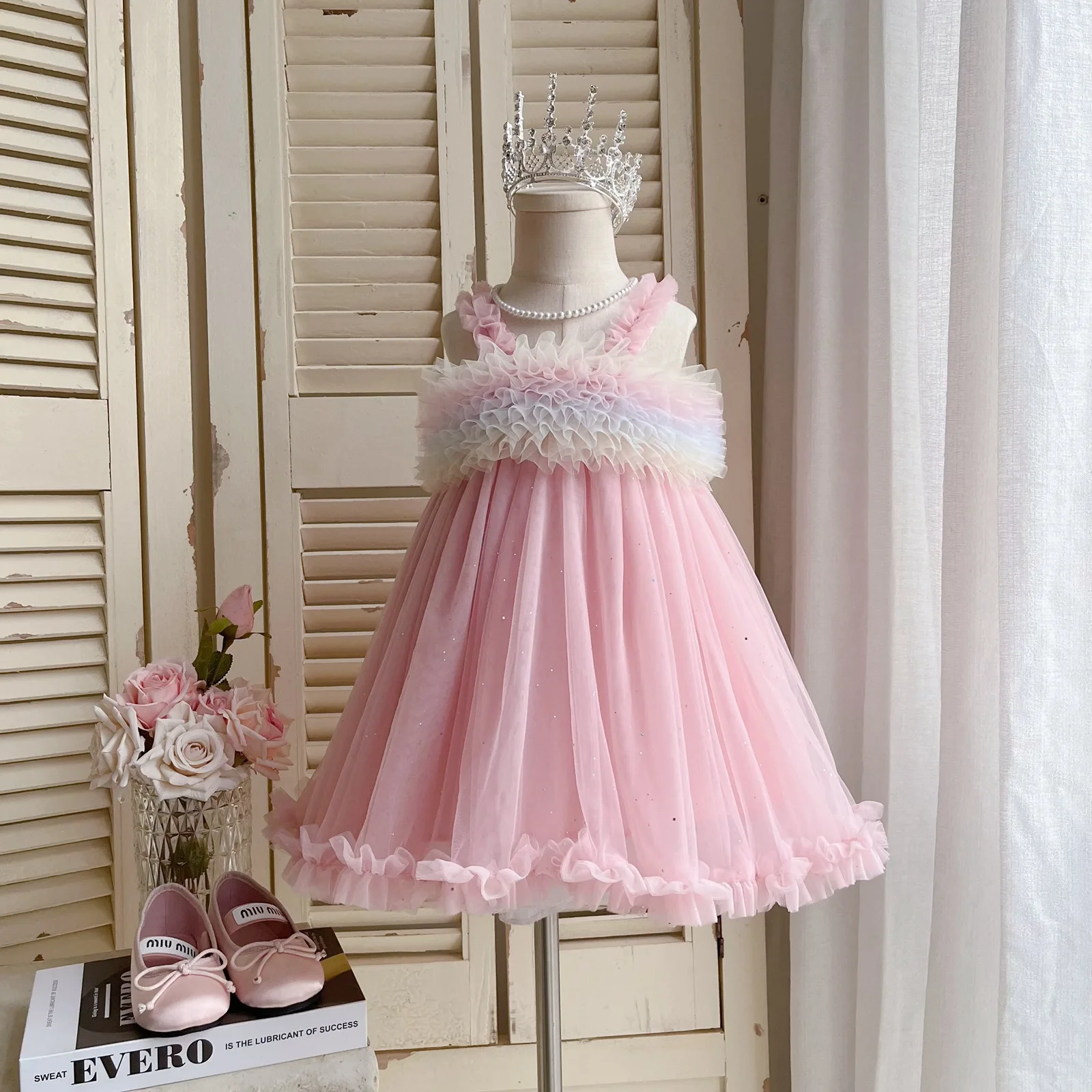 Summer Baby Girl Dress Cute Mesh Rainbow Suspender Girl Princess Dress Girl Birthday Party Dress