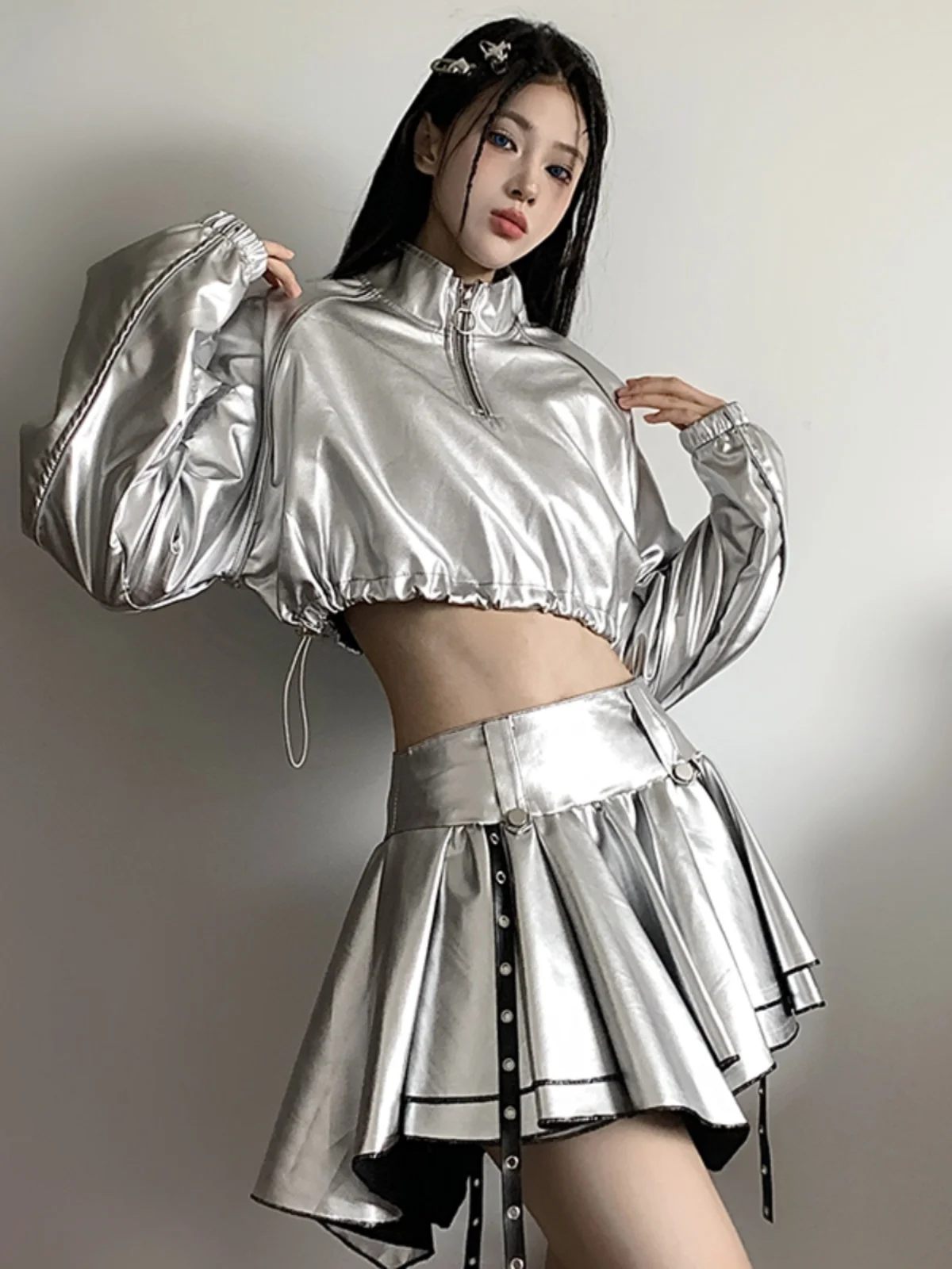 Adult Jazz Dance Costume Korean Hip Hop Street Dance Outfit Sparkling Silver Female Group Performance Suit Chinese Stage Costume