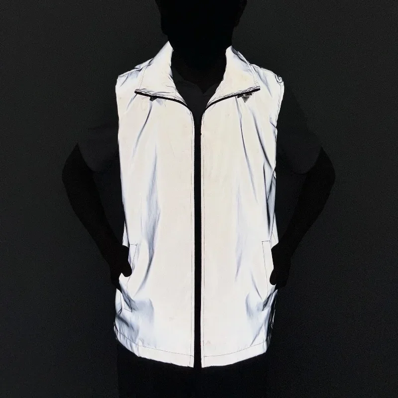 

Reflective Glow Night Vest for Men Sleeveless Safety Windproof Jacket Outdoor Cycling Jogging Hip Hop Dance Streetwear Fashion