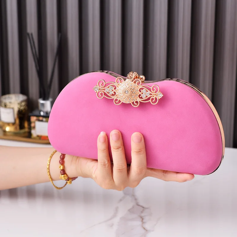 Light Pink Purse Ladies Elegant Bride Vintage Handbags for Women Designer Luxury Crossbody Bag Brand Velvet Evening Clutch Bag