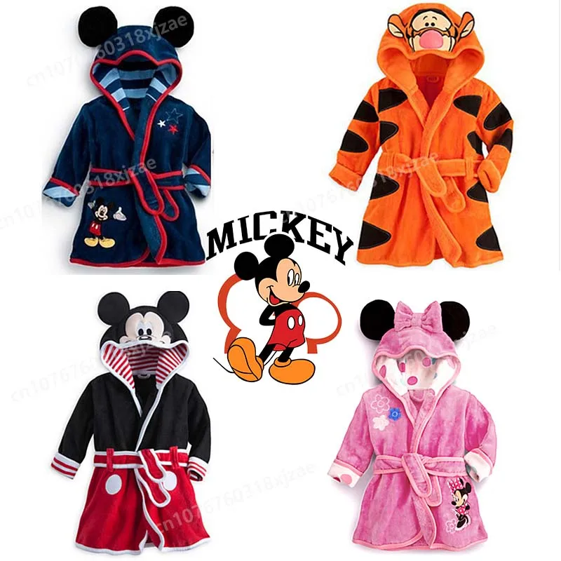 

Disney Mickey Mouse Children Nightgown Carton Figure Kawaii Tigger Minnie Winter Bathrobe Soft Flannel Homewear Birthday Gifts