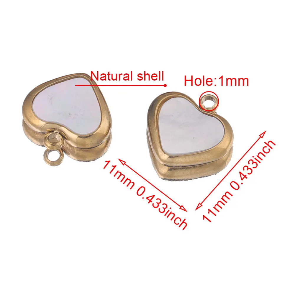 5pcs/lot Gold Plated Stainless Steel Heart Charms Pendants with Natural Shell for DIY Earrings Bracelet Jewelry Making Wholesale