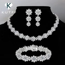 Luxury Flower Moissanite Jewelry Set 925 Sterling Silver Lab Diamond Sunflower Bracelet Necklace for Women Bride Wedding Party