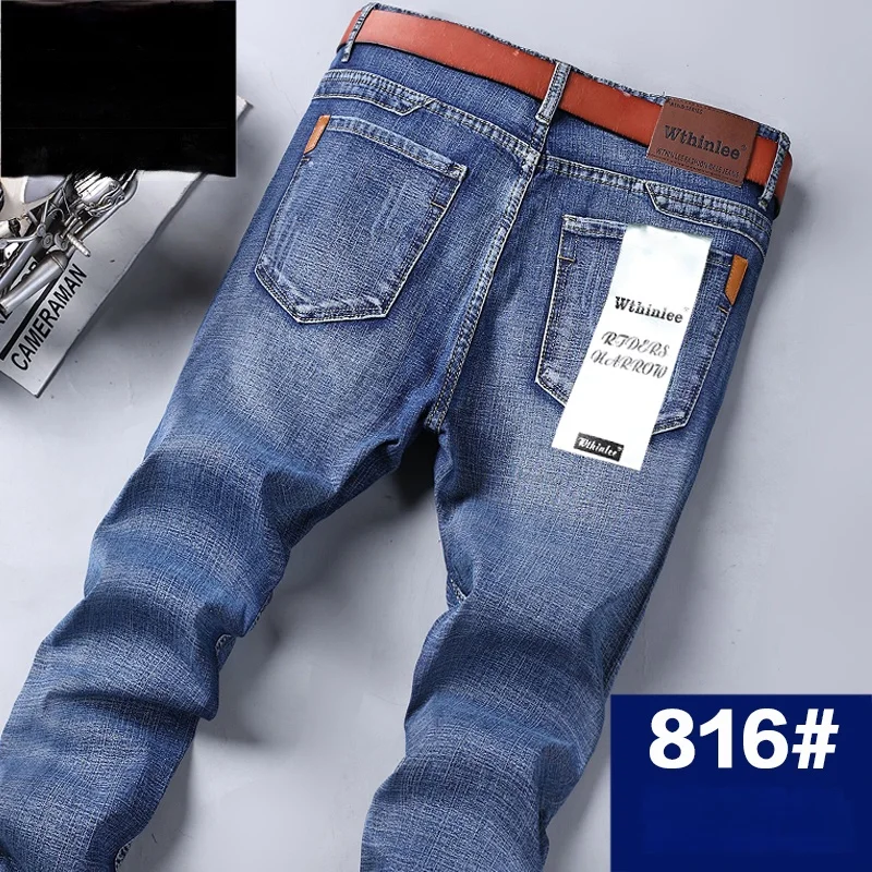 Wthinlee Men's Jeans Autumn and Winter New Elastic Straight Loose Casual Long Pants Men's Fashion 2023