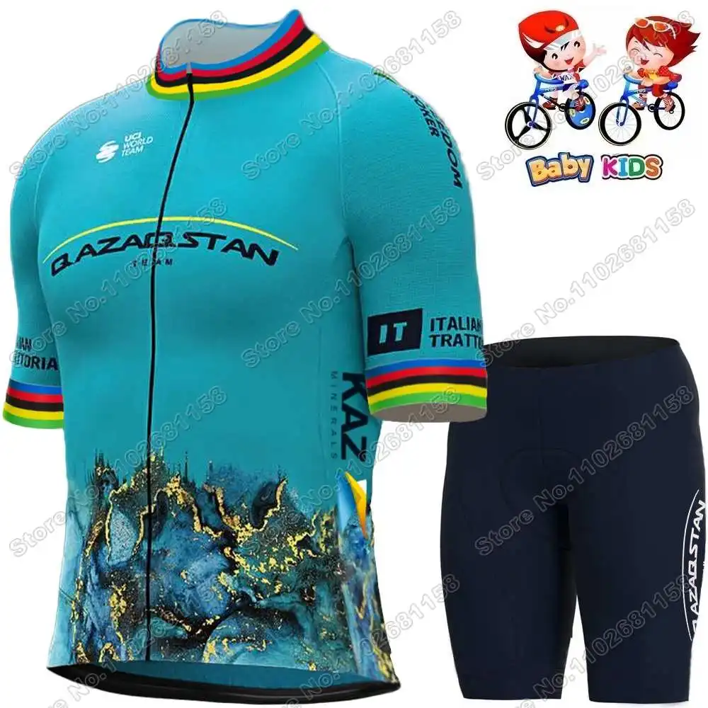 2024, детская команда qazaqстан, комплект велосипедных футболок для мальчиков и девочек, чемпион мира, Марк Кавендиш, одежда для велоспорта, Детские футболки для шоссейного велосипеда