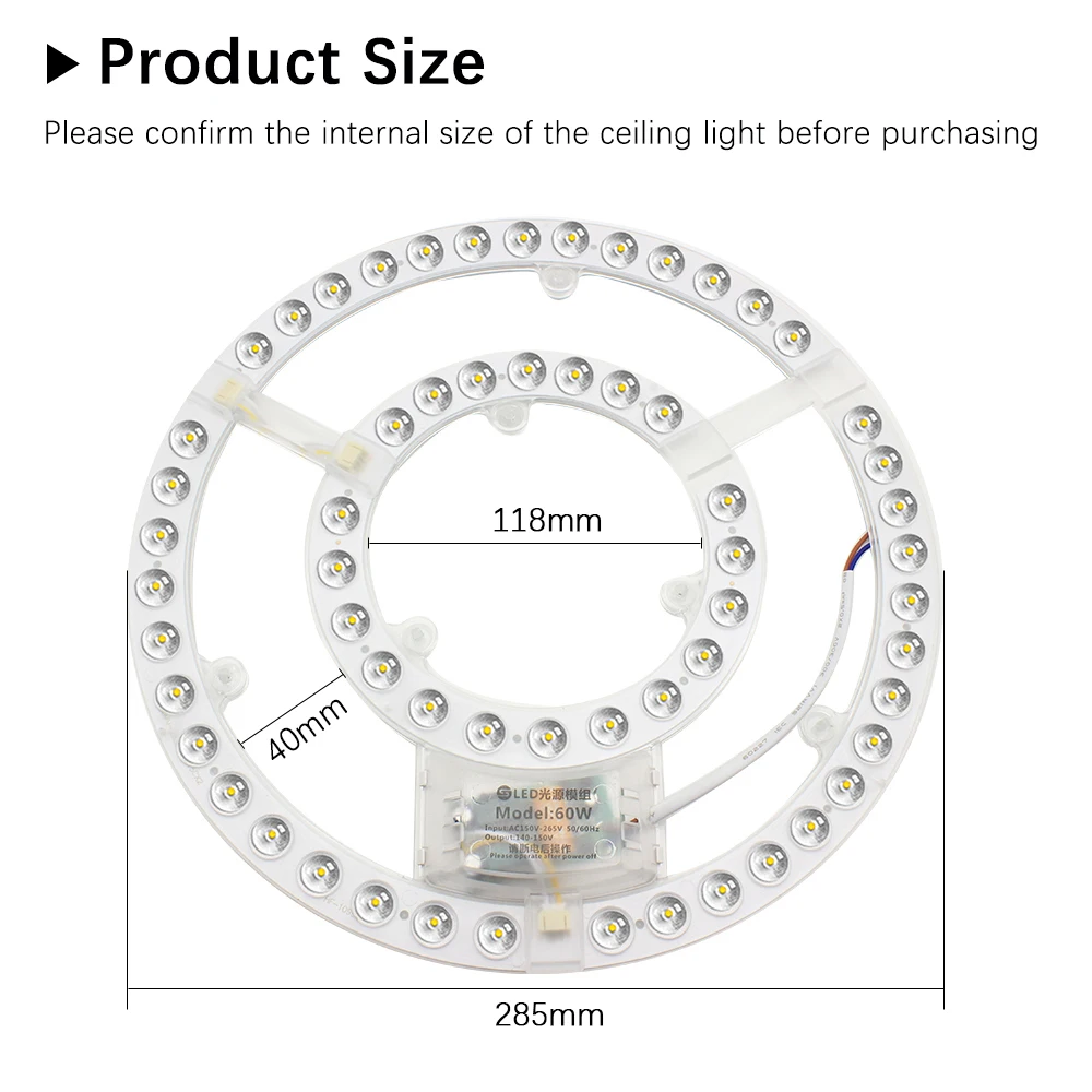 Led Panel 220V Ceiling Light Replacement Led Module Dimmable 60W Round Circle Light Panel Board Module For Ceiling Fan Lights