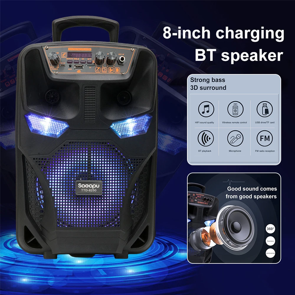 Bluetooth-Compatible Speaker Stereo Sound System Speaker with Remote Control & Microphone Subwoofer Outdoor Speaker for Outdoor