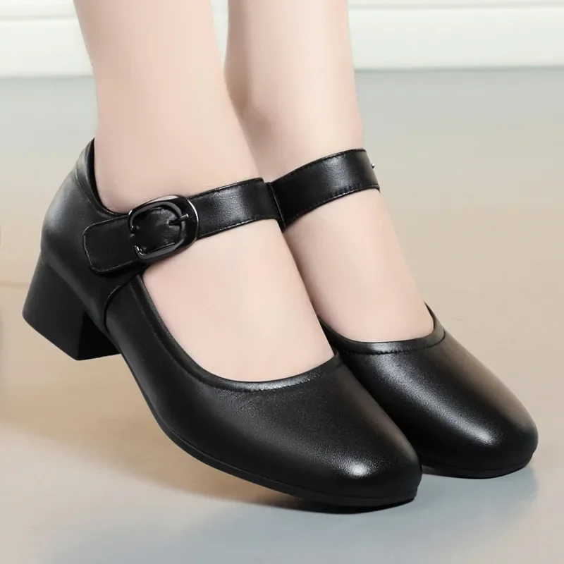 sapatos femininas women casual round toe black comfort buckle strap square heel shoes lady office & hotel work shoes zapato ha67