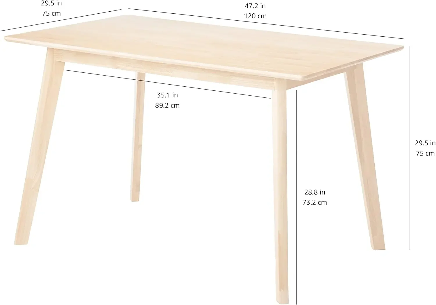 Basics FSC Certified Solid Wood Kitchen Rectangular Dining Table, Natural Wood, 29.5"D x 47.2"W x 29.5"H