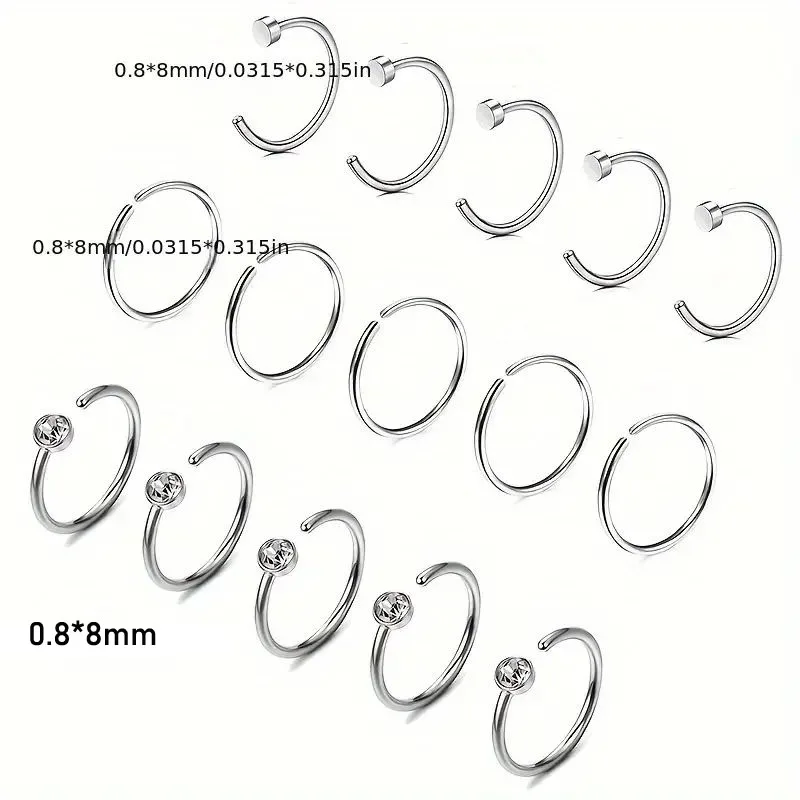 5 Pcs/15 Pcs Women's Nose Ring Set Stainless Steel Nose Bone Screw Ear Screen Cartilage Earring Hoop Nostril Piercing Jewelry