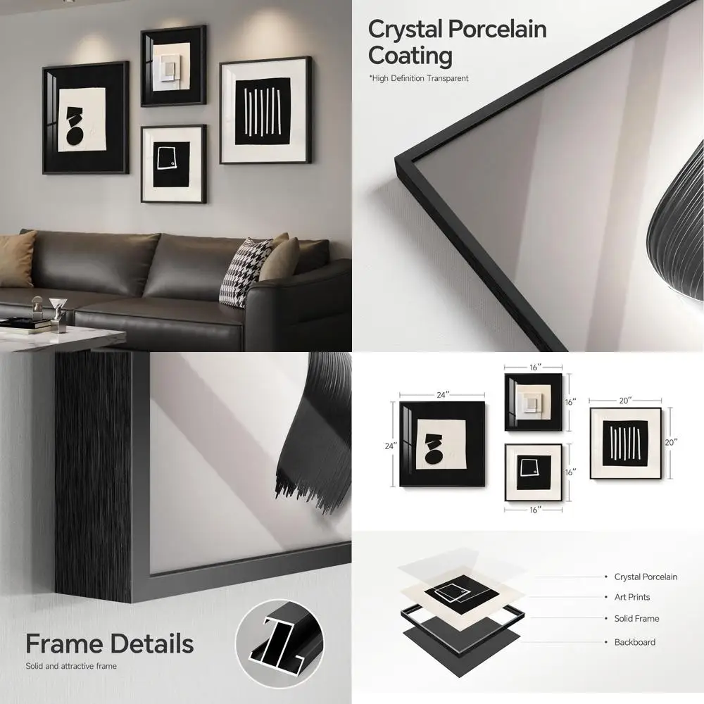 

4-Piece Black and White Abstract Art Set, Minimalist Geometric Prints for Home Decor