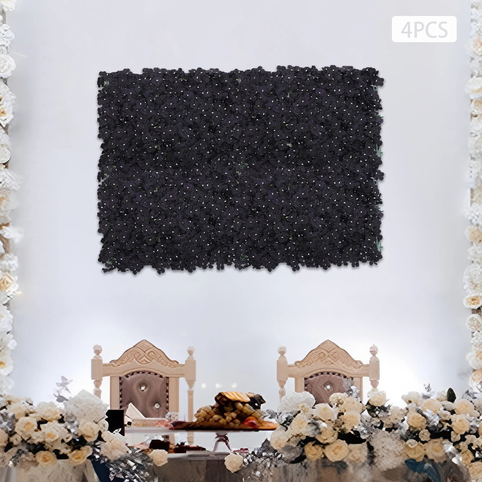 

Набор из 4 стеновых панелей ручной работы с искусственным цветком гортензии, черный фон с искусственным цветком для свадебного декора, каждой панель 60x40 см