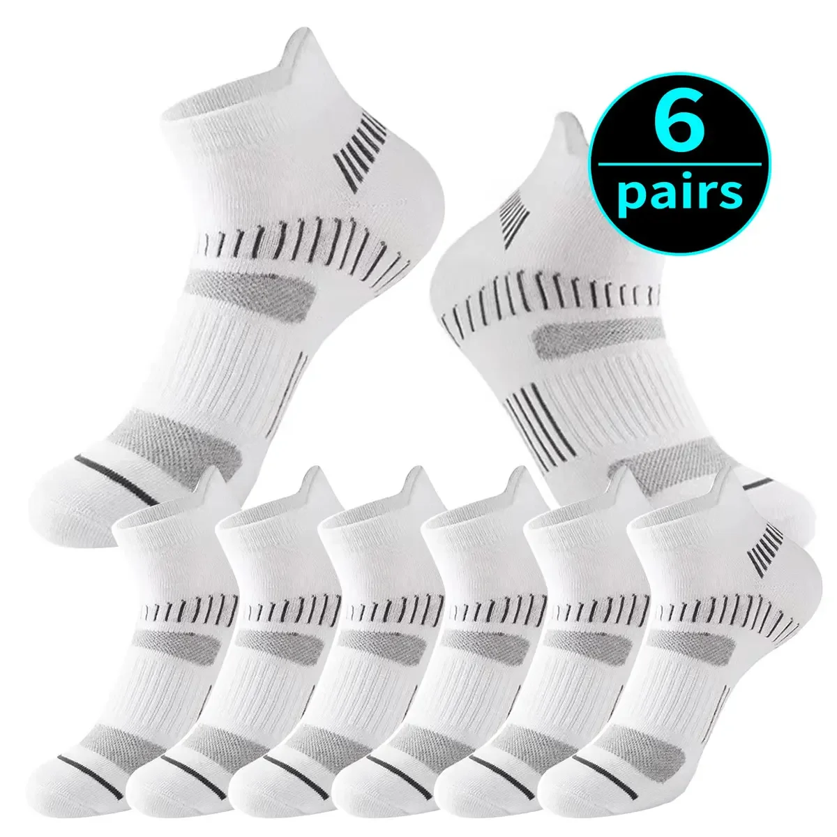 6 pairs of new high-quality cotton sports cushioning breathable casual sports socks, men's short socks, sports sock sizes 38-48