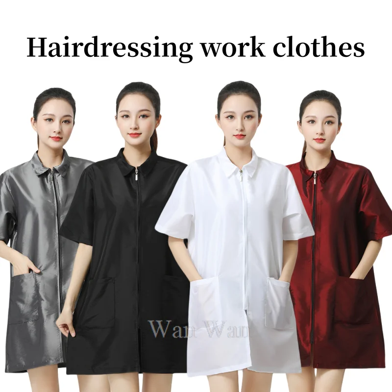 

Barber Shop Work Clothes Hairdresser Robe Hair Salon Uniforms Hairstylist Short Sleeved Apron Pet Grooming Clothing Y0505