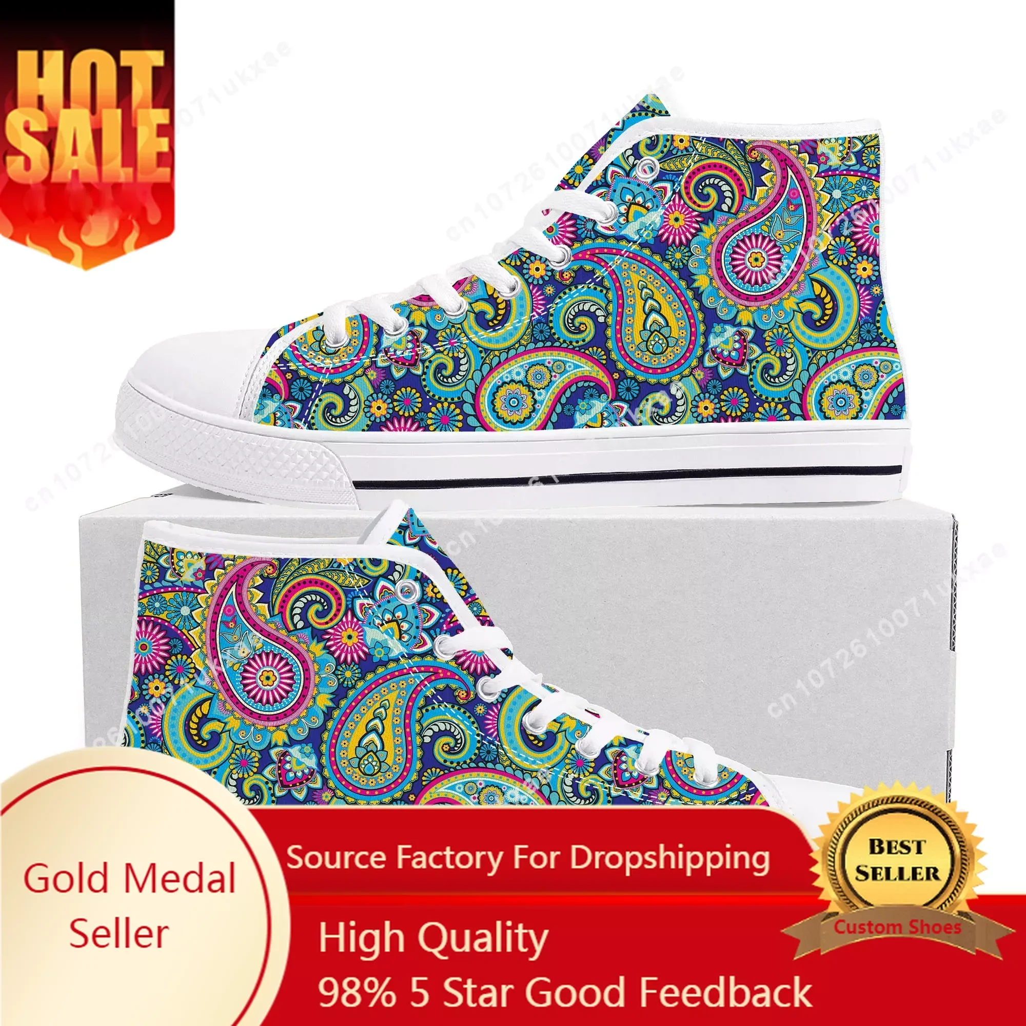 Bohemia Mandala Flower Print High Top Sneakers Mens Womens Teenager High Quality Canvas Sneaker couple Shoe Casual Custom Shoes