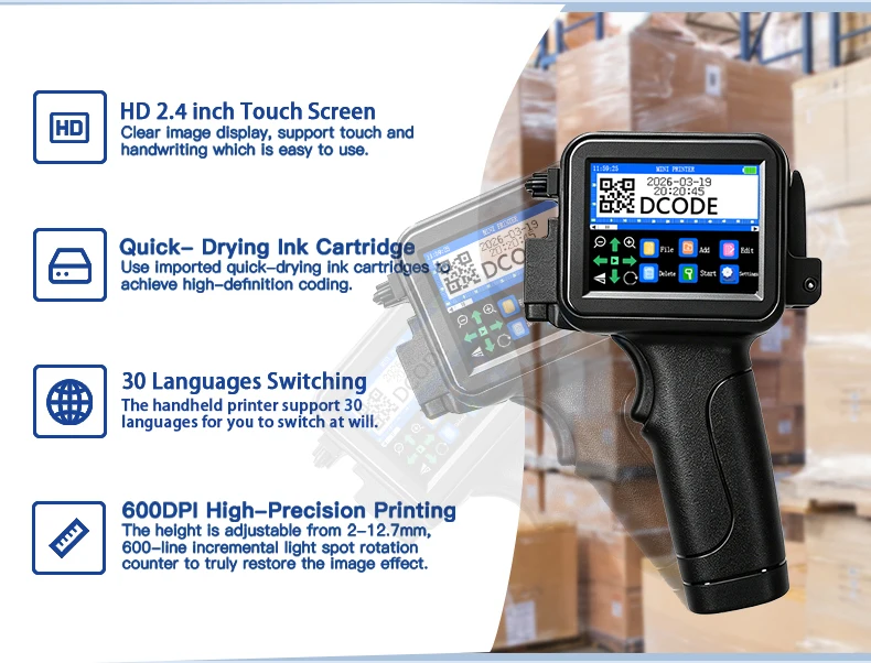 XTMINI 12.7mm Handheld Inkjet Printer Portable Printers Text QR Barcode Batch Nu