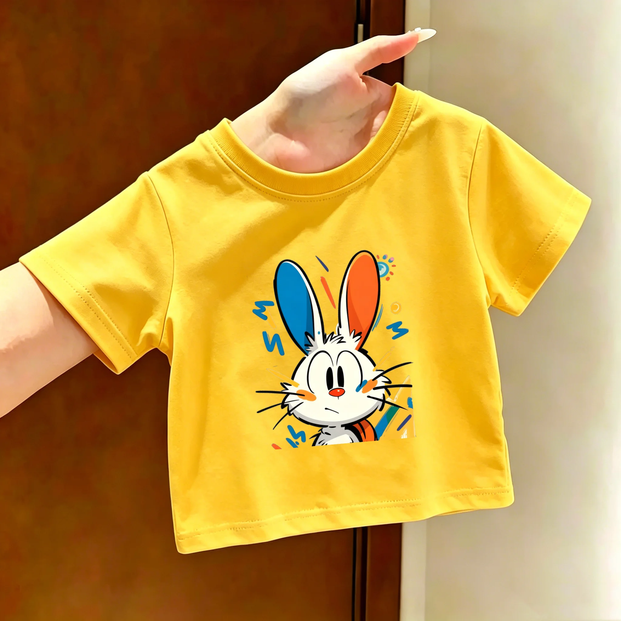 Parent Child Cartoon Handsome Rabbit Short Sleeved T-shirt Children's Round Neck Baby Top Fashionable Summer