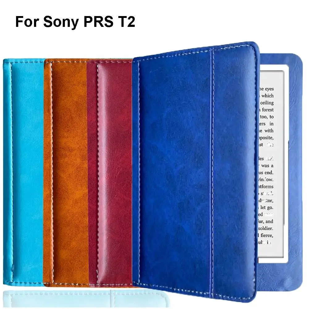 Funda para lector electrónico magnética Premium, funda trasera suave de cuero, forro de microfibra, funda tipo libro anticaída para Sony PRS T2