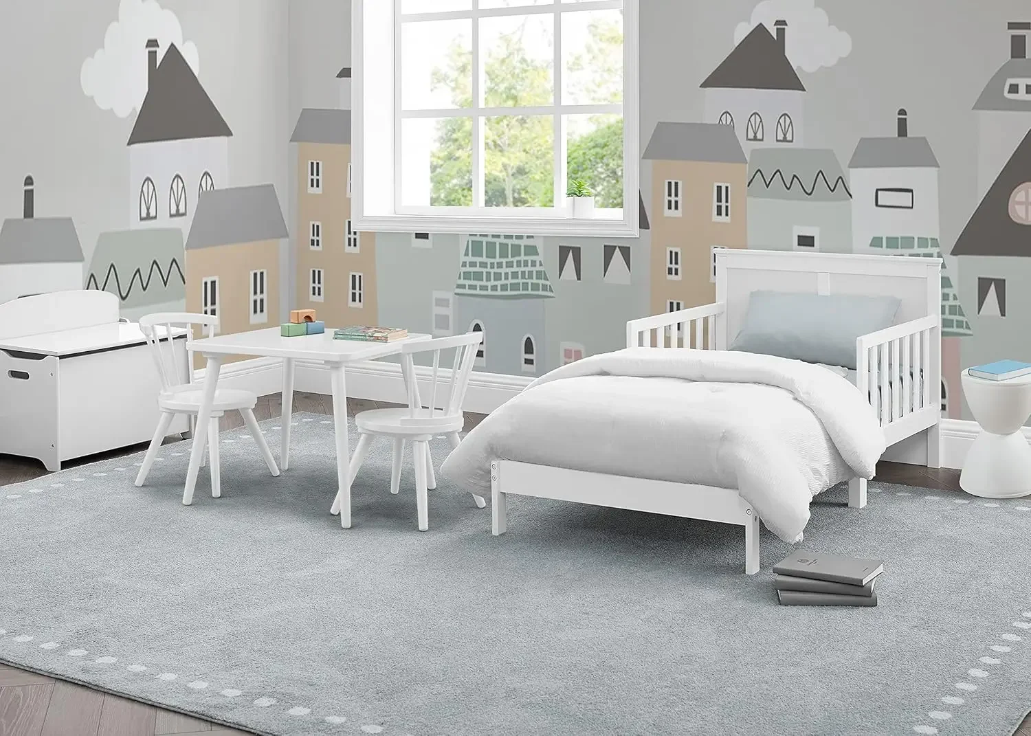 Cama infantil de madera Collins, certificación Greenguard Gold, Bianca White