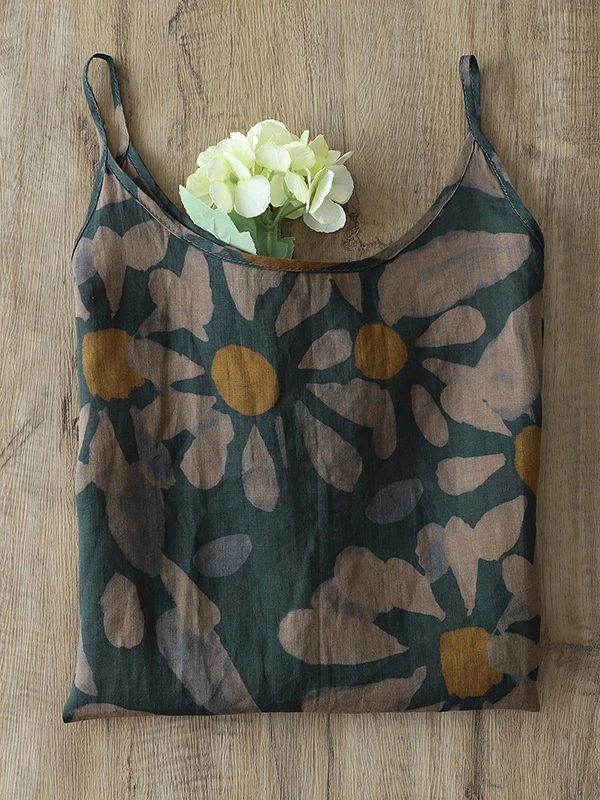 Gilet cinese in cotone e lino stampato Sle Or, versatile, artistico, retrò, Zen Iuence, casual, vestibilità ampia, gilet estivo sottile e largo