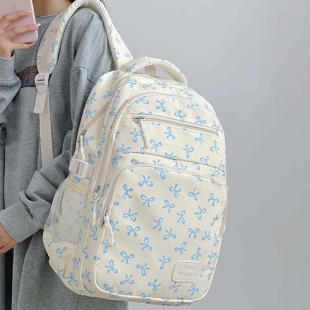 

Daypack Three-piece School Bag Set Large Capacity Casual Nylon Bow Backpack Polyester Contrast Color Students School Bag Outdoor