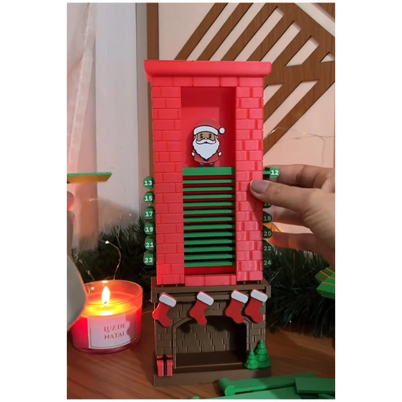 3D-Druck Weihnachts-Adventskalender 24 Tage Weihnachtsmann-Kamin Countdown-Kalender Weihnachts-Heimdekoration Kreatives Interaktives Geschenk – Detail 10