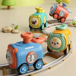 Children Toy Cartoon Inertia Train Press and Run Durable Car with Face Changing and Whistle Kids Gift for Boys Christmas Present